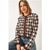 Kurzer Cardigan mit Rautenmuster