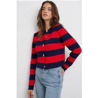 Gestreifter Rundhals-Strickcardigan mit Knöpfen