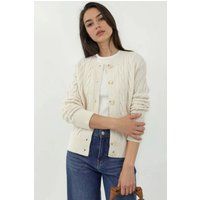 Strickjacke mit Zopfmuster und Rundhalsausschnitt