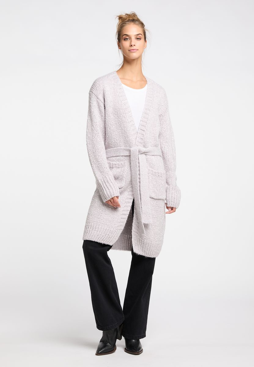 Grobstrick-Longcardigan mit Bindegürtel