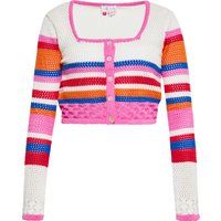 Gestreifter Kurzer Strick-Cardigan mit Lochmuster
