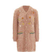 Flauschige Langstrickjacke mit Blumenapplikationen