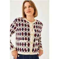 Klassischer Argyle-Strickcardigan mit Taschen