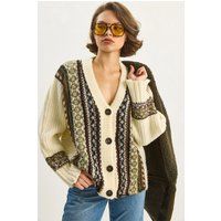 Oversized-Strickjacke mit Ethno-Jacquard-Muster