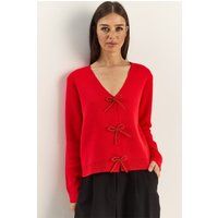 Strickjacke mit perlenbesetzten Schleifen