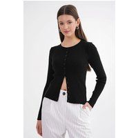 Gerippter Slim-Fit Rundhals-Cardigan