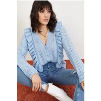 Strick-Cardigan mit Volants und Lochmuster