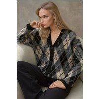 Übergroßer V-Ausschnitt Cardigan mit Argyle-Muster