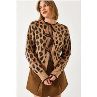 Strickjacke mit Leopardenmuster und Bandschleifen