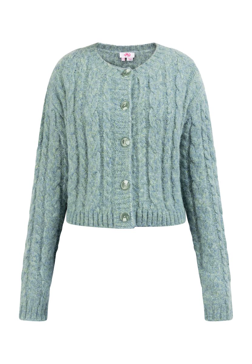 Kurze Strickjacke mit Zopfmuster
