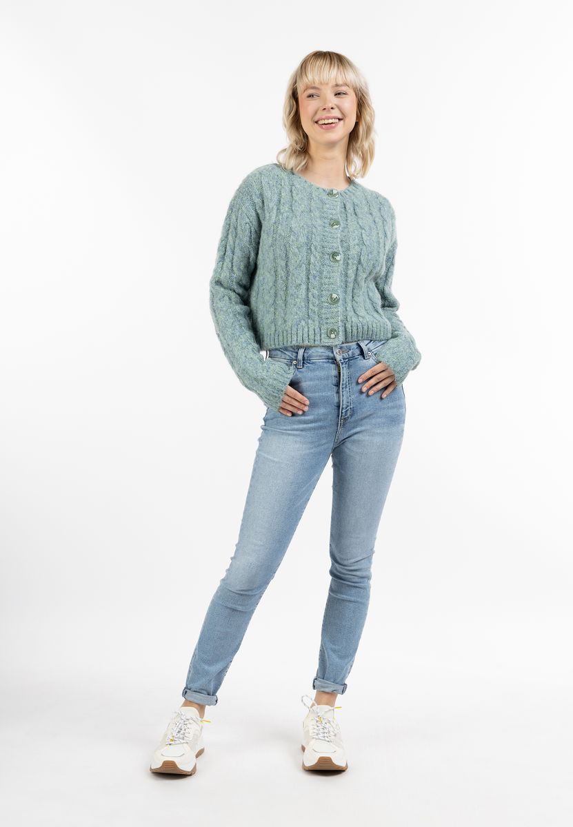 Kurze Strickjacke mit Zopfmuster