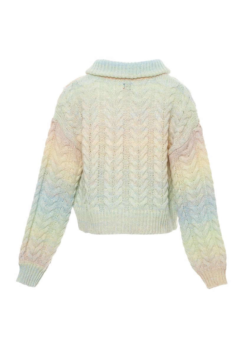 Grobstrick-Cardigan mit Zopfmuster und Reißverschluss