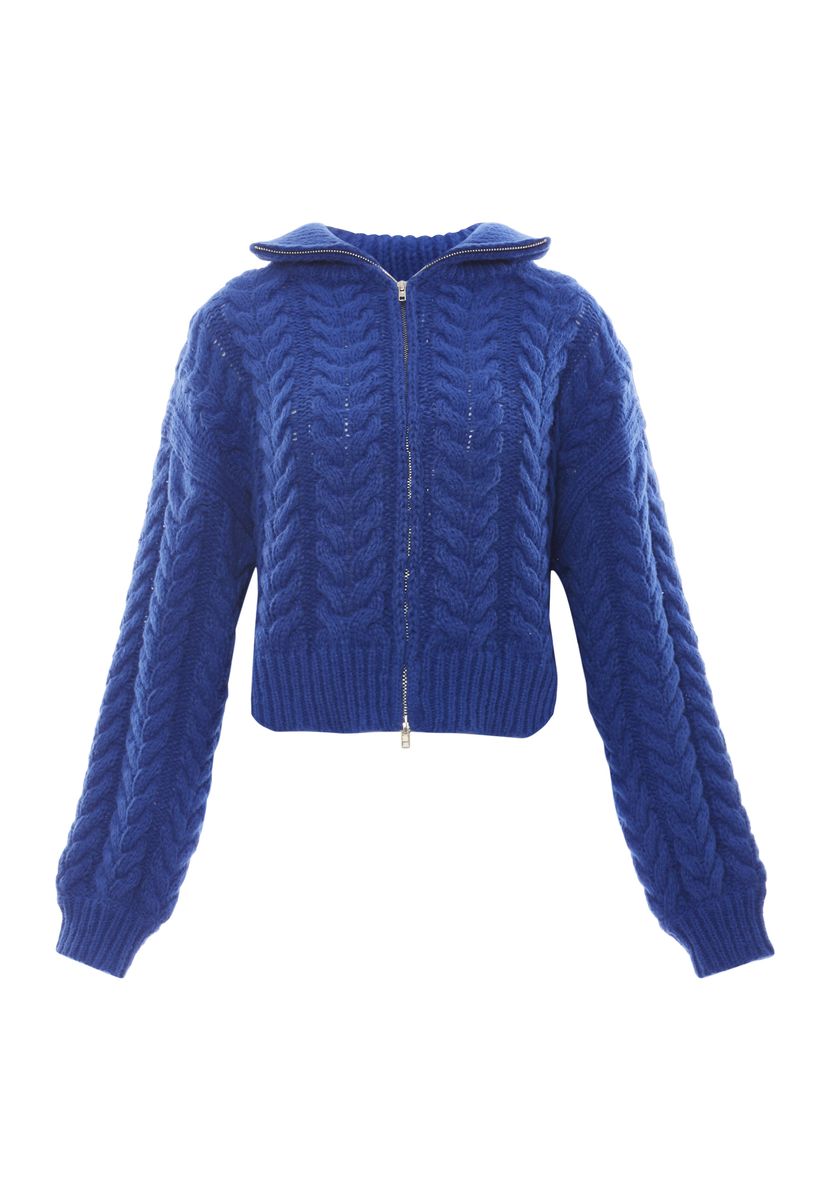 Zopfstrickjacke mit Reißverschluss