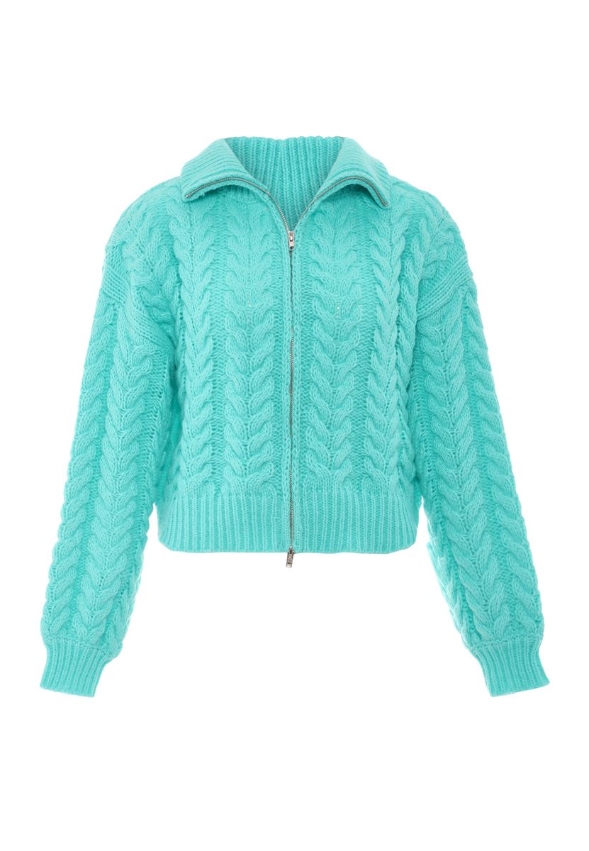 Zopfstrickjacke mit Zwei-Wege-Reißverschluss