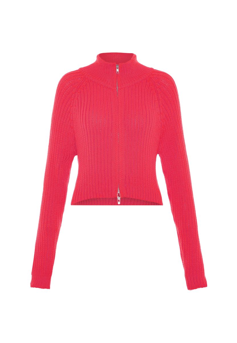 Kurze Rippstrick-Strickjacke mit Reißverschluss