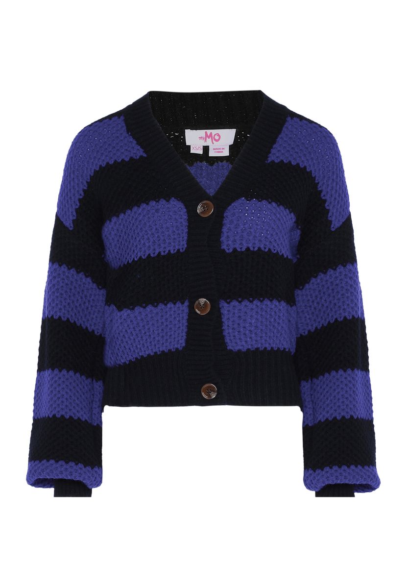 Gestreifte Grobstrickjacke mit V-Ausschnitt