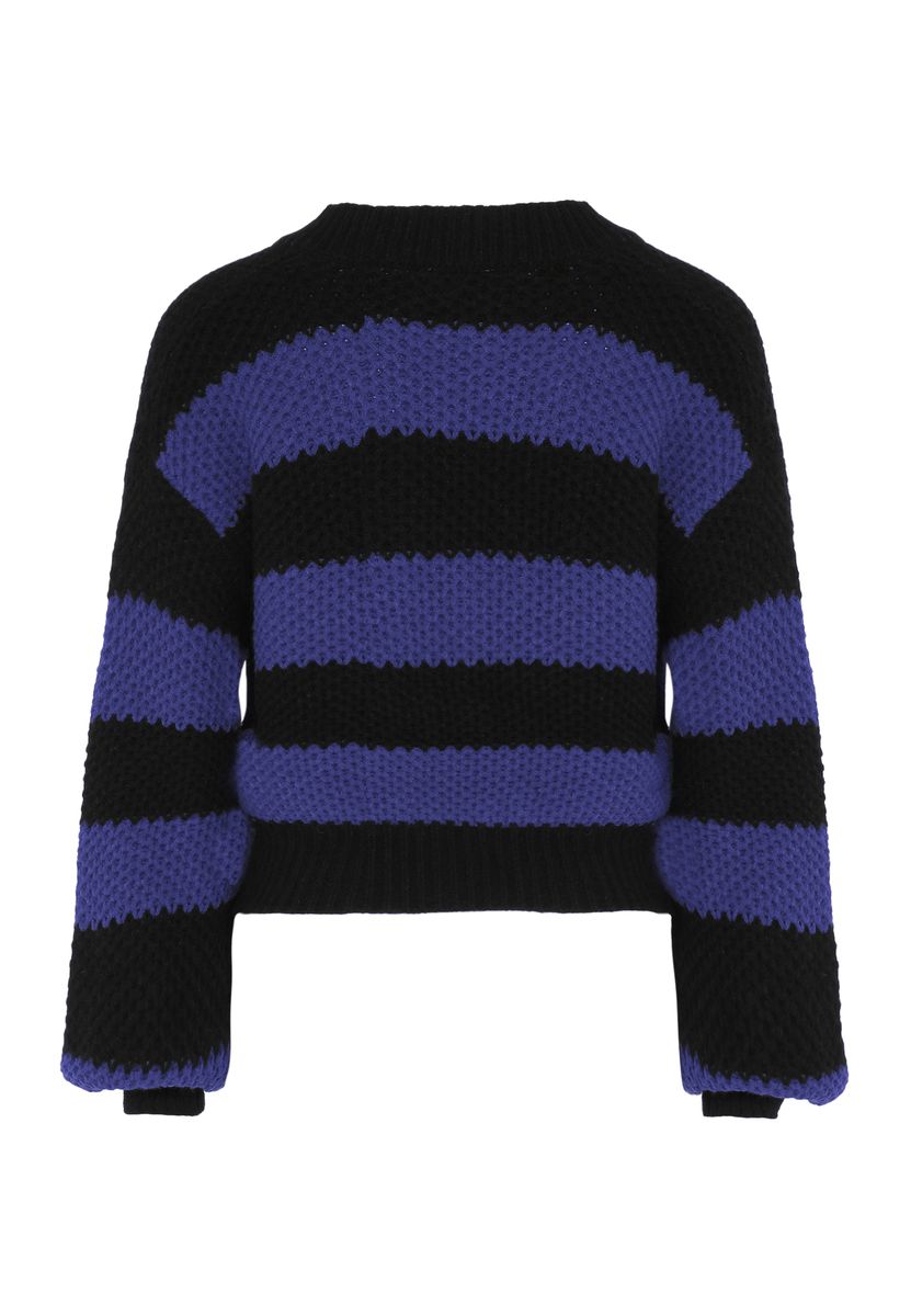 Gestreifte Grobstrickjacke mit V-Ausschnitt