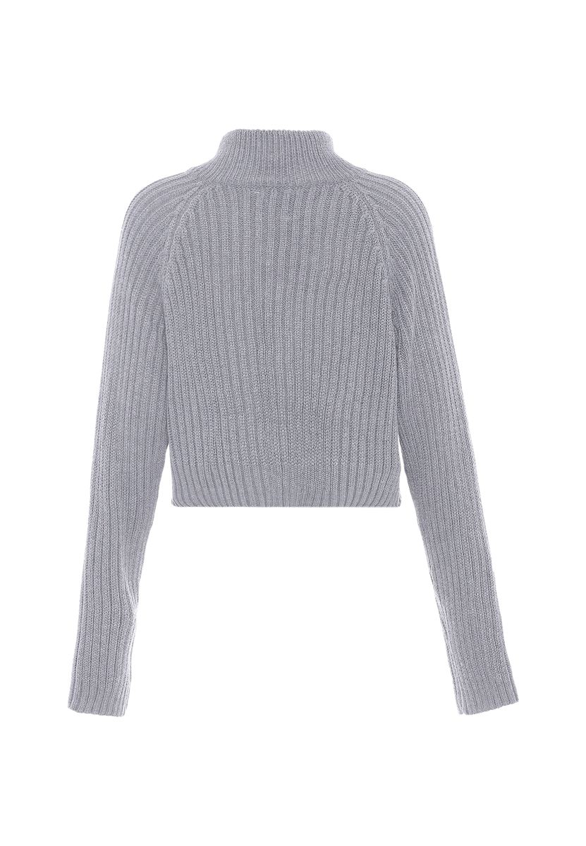 Gerippte Cropped-Strickjacke mit Reißverschluss