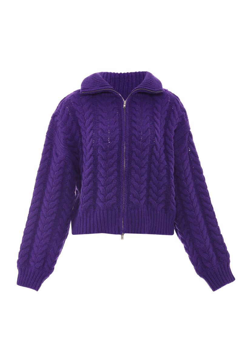 Zopfstrickjacke mit Reißverschluss