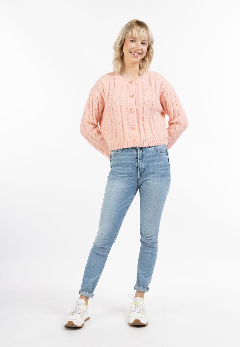 Kurze Strickjacke mit Zopfmuster