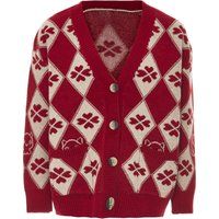Argyle-Strickjacke mit Katzen-Motiv