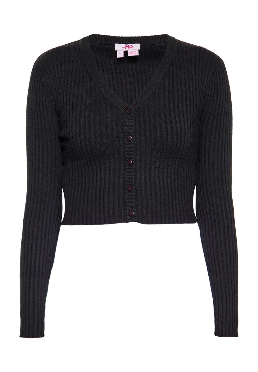 Gerippte Kurzstrickjacke mit V-Ausschnitt