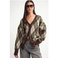 Oversize Strick-Cardigan mit Argyle-Muster