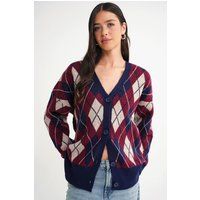 Oversize-Strickcardigan mit Argyle-Muster