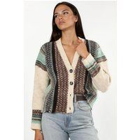 Oversized Gemusterter V-Ausschnitt Cardigan
