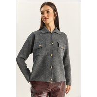 Strukturierter Strick-Cardigan mit Polokragen