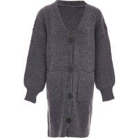 Strukturierter V-Ausschnitt Long-Cardigan