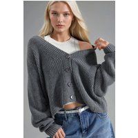 Gerippter Button-Up Strick-Cardigan