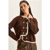 Doppelreihiger Cardigan mit Kontrastbesatz