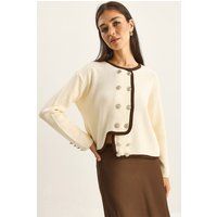 Asymmetrischer Strickcardigan mit Kontrast-Besatz