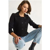 Doppelreihiger Rippstrick-Cardigan mit Kragen