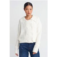 Zweireihiger Rippstrick-Cardigan mit Polokragen