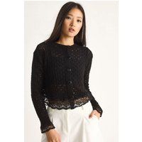 Strukturstrick-Cardigan mit Spitzenbesatz