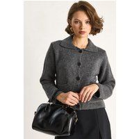Rippstrick-Cardigan mit Polokragen