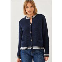 Strukturierte Strickjacke mit Kontraststreifen