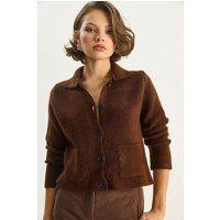 Rippstrick-Cardigan mit Hemdkragen