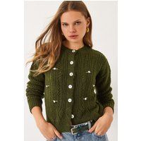 Strukturierte Strickjacke mit kleinen Rosen