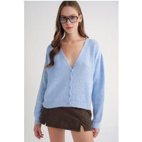 Gerippter V-Ausschnitt Strick-Cardigan