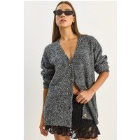 Texturierte Oversized V-Ausschnitt Strickjacke