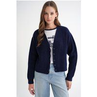 Strukturierter V-Ausschnitt Knopf-Cardigan