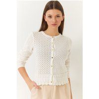 Pointelle-Strickjacke mit Rundhalsausschnitt