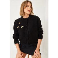 Strukturierter Strickcardigan mit Insekten-Broschen