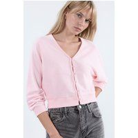 Gerippter Cropped-Cardigan mit V-Ausschnitt