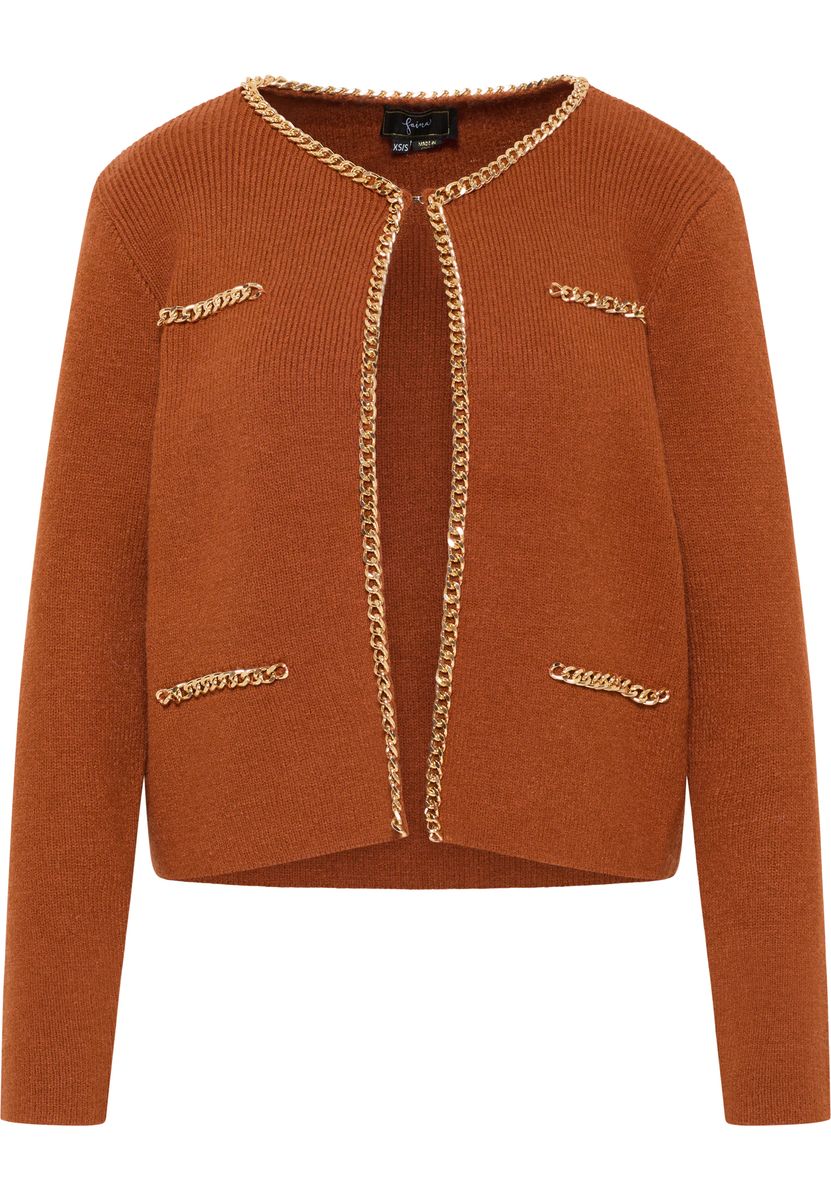 Rippstrick-Cardigan mit Kettendetails
