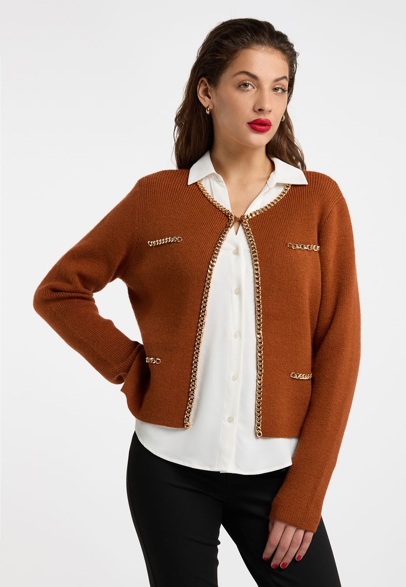 Rippstrick-Cardigan mit Kettendetails