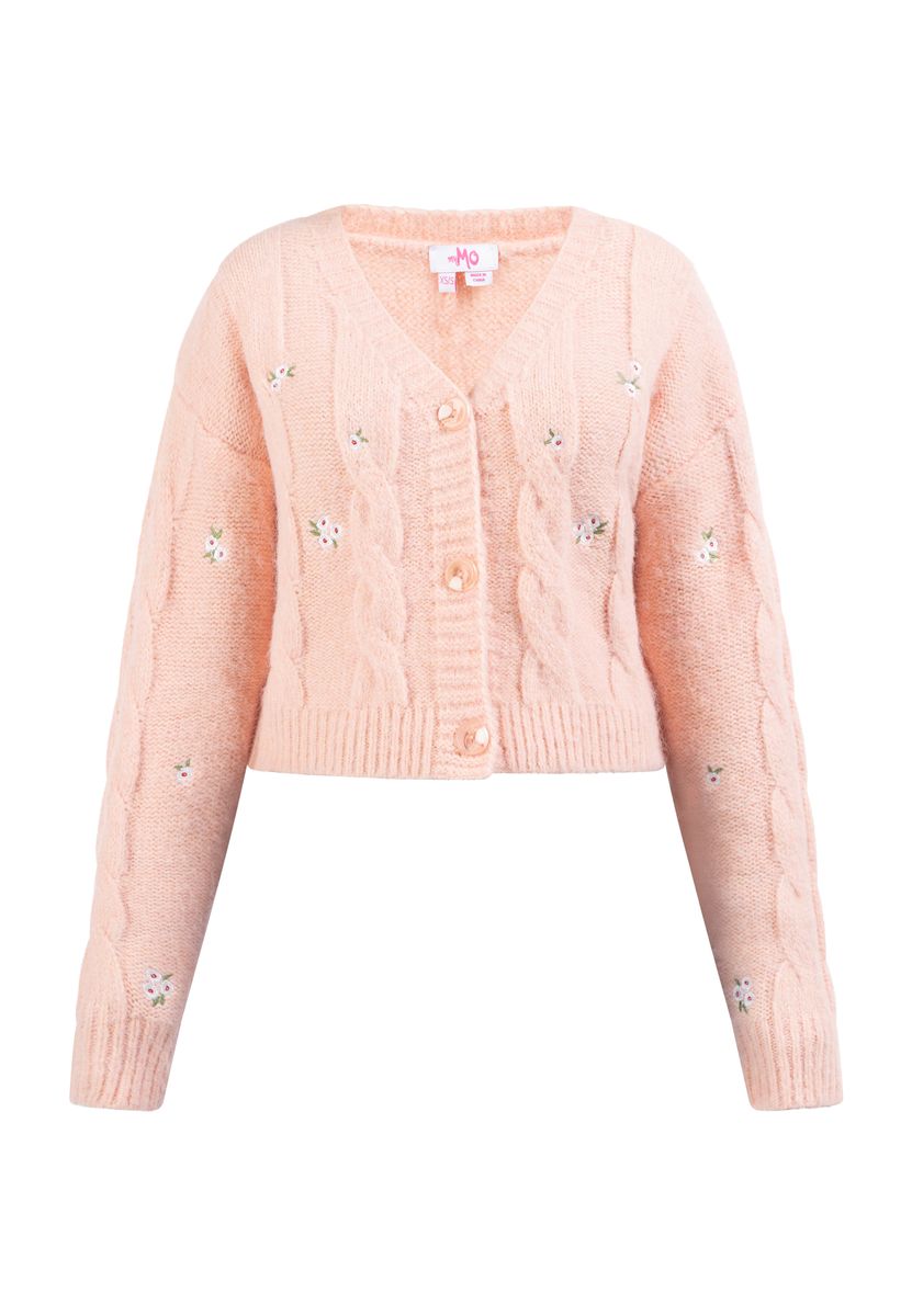 Zopfstrick-Cardigan mit bestickten Blumen